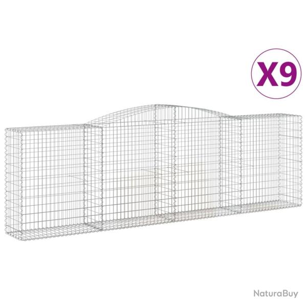 Lot de 9 paniers � gabions cl�ture cage mur de sout�nement arqu�s 400 x 50 x 120/140 cm fer galvani