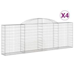 Lot de 4 paniers &agrave; gabions cl&ocirc;ture cage mur de sout&egrave;nement arqu&eacute;s 300 x 30 x 100/120 cm fer galvani