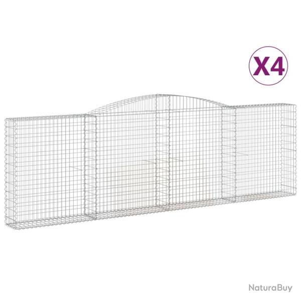 Lot de 4 paniers � gabions cl�ture cage mur de sout�nement arqu�s 400 x 30 x 120/140 cm fer galvani