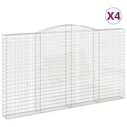 Lot de 4 paniers &agrave; gabions cl&ocirc;ture cage mur de sout&egrave;nement arqu&eacute;s 400 x 30 x 220/240 cm fer galvani