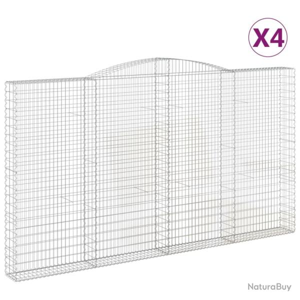 Lot de 4 paniers � gabions cl�ture cage mur de sout�nement arqu�s 400 x 30 x 220/240 cm fer galvani