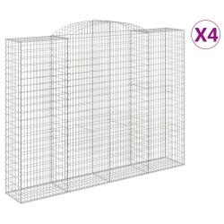 Lot de 4 paniers &agrave; gabions cl&ocirc;ture cage mur de sout&egrave;nement arqu&eacute;s 300 x 50 x 220/240 cm fer galvani