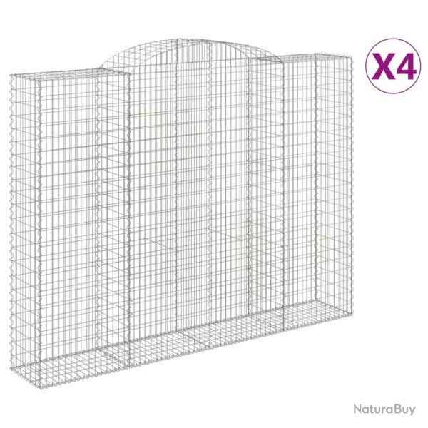 Lot de 4 paniers � gabions cl�ture cage mur de sout�nement arqu�s 300 x 50 x 220/240 cm fer galvani