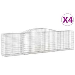 Lot de 4 paniers &agrave; gabions cl&ocirc;ture cage mur de sout&egrave;nement arqu&eacute;s 400 x 50 x 100/120 cm fer galvani