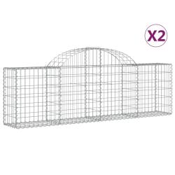 Lot de 2 paniers &agrave; gabions cl&ocirc;ture cage mur de sout&egrave;nement arqu&eacute;s 200 x 30 x 60/80 cm fer galvanis&eacute;