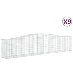 Lot de 9 paniers &agrave; gabions cl&ocirc;ture cage mur de sout&egrave;nement arqu&eacute;s 400 x 50 x 80/100 cm fer galvanis