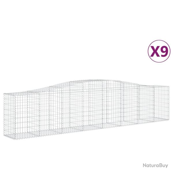 Lot de 9 paniers � gabions cl�ture cage mur de sout�nement arqu�s 400 x 50 x 80/100 cm fer galvanis