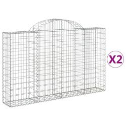 Lot de 2 paniers &agrave; gabions cl&ocirc;ture cage mur de sout&egrave;nement arqu&eacute;s 200 x 30 x 120/140 cm fer galvani