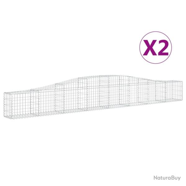 Lot de 2 paniers � gabions cl�ture cage mur de sout�nement arqu�s 400 x 30 x 40/60 cm fer galvanis�
