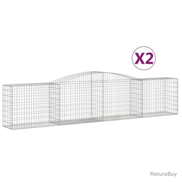 Lot de 2 paniers � gabions cl�ture cage mur de sout�nement arqu�s 400 x 50 x 80/100 cm fer galvanis
