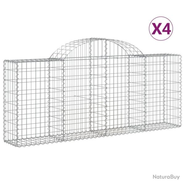 Lot de 4 paniers � gabions cl�ture cage mur de sout�nement arqu�s 200 x 30 x 80/100 cm fer galvanis