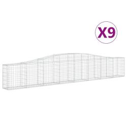 Lot de 9 paniers &agrave; gabions cl&ocirc;ture cage mur de sout&egrave;nement arqu&eacute;s 400 x 30 x 60/80 cm fer galvanis&eacute;