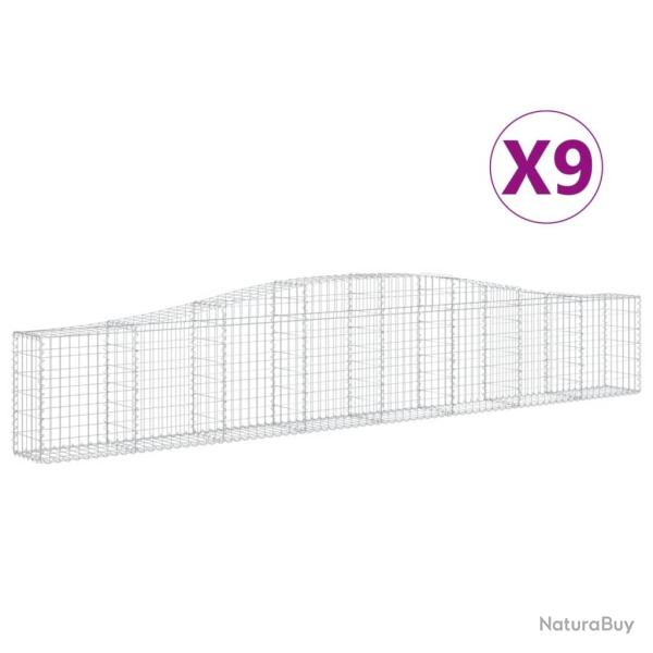 Lot de 9 paniers � gabions cl�ture cage mur de sout�nement arqu�s 400 x 30 x 60/80 cm fer galvanis�
