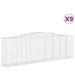 Lot de 9 paniers &agrave; gabions cl&ocirc;ture cage mur de sout&egrave;nement arqu&eacute;s 400 x 50 x 120/140 cm fer galvani