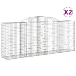 Lot de 2 paniers &agrave; gabions cl&ocirc;ture cage mur de sout&egrave;nement arqu&eacute;s 300 x 50 x 120/140 cm fer galvani
