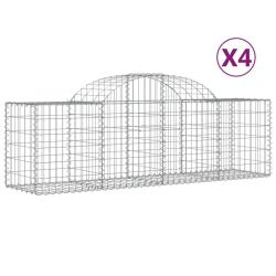 Lot de 4 paniers &agrave; gabions cl&ocirc;ture cage mur de sout&egrave;nement arqu&eacute;s 200 x 50 x 60/80 cm fer galvanis&eacute;