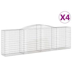 Lot de 4 paniers &agrave; gabions cl&ocirc;ture cage mur de sout&egrave;nement arqu&eacute;s 400 x 50 x 120/140 cm fer galvani