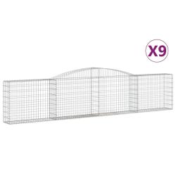 Lot de 9 paniers &agrave; gabions cl&ocirc;ture cage mur de sout&egrave;nement arqu&eacute;s 400 x 30 x 80/100 cm fer galvanis