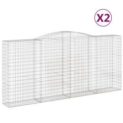 Lot de 2 paniers &agrave; gabions cl&ocirc;ture cage mur de sout&egrave;nement arqu&eacute;s 400 x 50 x 180/200 cm fer galvani