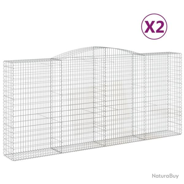 Lot de 2 paniers � gabions cl�ture cage mur de sout�nement arqu�s 400 x 50 x 180/200 cm fer galvani