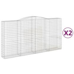 Lot de 2 paniers &agrave; gabions cl&ocirc;ture cage mur de sout&egrave;nement arqu&eacute;s 400 x 50 x 200/220 cm fer galvani