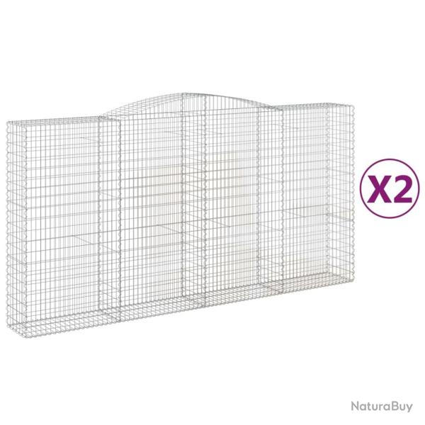 Lot de 2 paniers � gabions cl�ture cage mur de sout�nement arqu�s 400 x 50 x 200/220 cm fer galvani