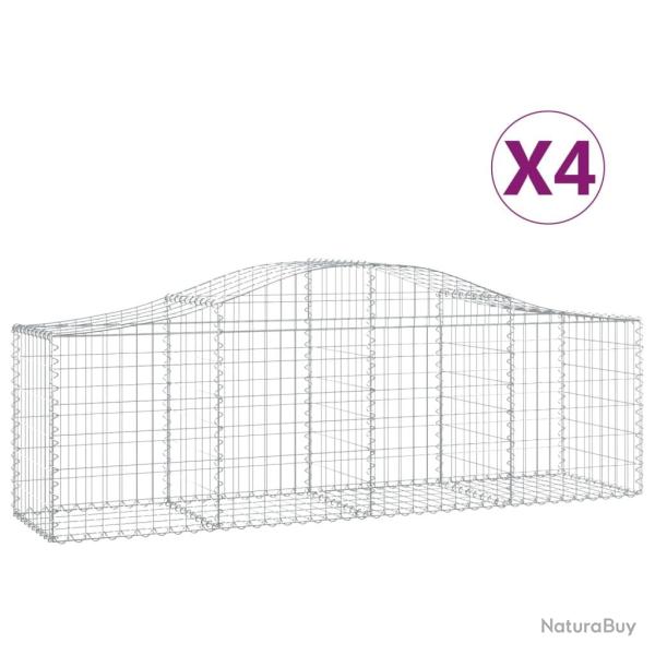 Lot de 4 paniers � gabions cl�ture cage mur de sout�nement arqu�s 200 x 50 x 60/80 cm fer galvanis�