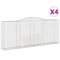 Lot de 4 paniers &agrave; gabions cl&ocirc;ture cage mur de sout&egrave;nement arqu&eacute;s 400 x 50 x 160/180 cm fer galvani
