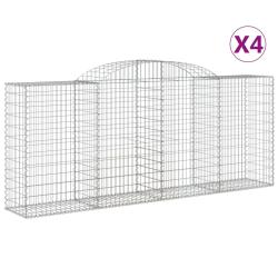 Lot de 4 paniers &agrave; gabions cl&ocirc;ture cage mur de sout&egrave;nement arqu&eacute;s 300 x 50 x 120/140 cm fer galvani