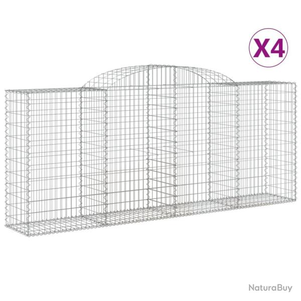 Lot de 4 paniers � gabions cl�ture cage mur de sout�nement arqu�s 300 x 50 x 120/140 cm fer galvani