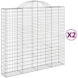 Lot de 2 paniers &agrave; gabions cl&ocirc;ture cage mur de sout&egrave;nement arqu&eacute;s 200 x 50 x 180/200 cm fer galvani