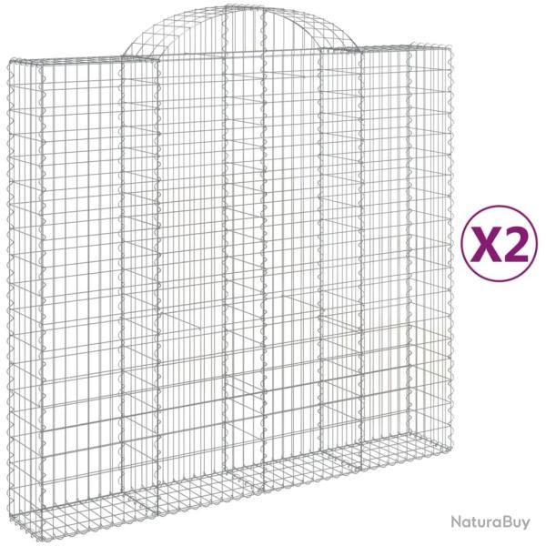 Lot de 2 paniers � gabions cl�ture cage mur de sout�nement arqu�s 200 x 50 x 180/200 cm fer galvani
