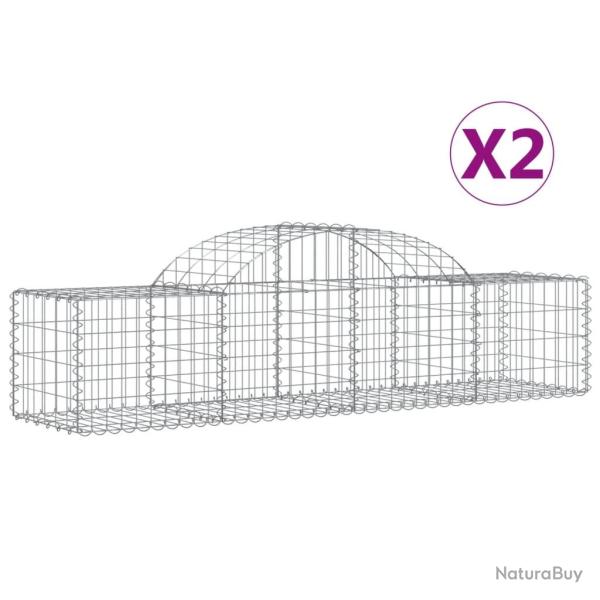 Lot de 2 paniers � gabions cl�ture cage mur de sout�nement arqu�s 200 x 50 x 40/60 cm fer galvanis�