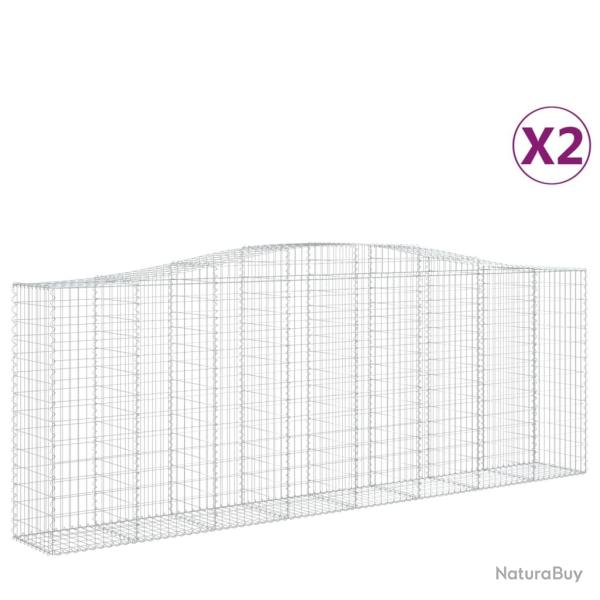 Lot de 2 paniers � gabions cl�ture cage mur de sout�nement arqu�s 400 x 50 x 140/160 cm fer galvani