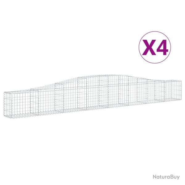 Lot de 4 paniers � gabions cl�ture cage mur de sout�nement arqu�s 400 x 30 x 40/60 cm fer galvanis�
