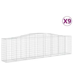 Lot de 9 paniers &agrave; gabions cl&ocirc;ture cage mur de sout&egrave;nement arqu&eacute;s 400 x 50 x 100/120 cm fer galvani