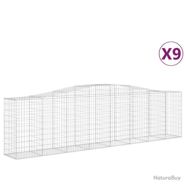 Lot de 9 paniers � gabions cl�ture cage mur de sout�nement arqu�s 400 x 50 x 100/120 cm fer galvani