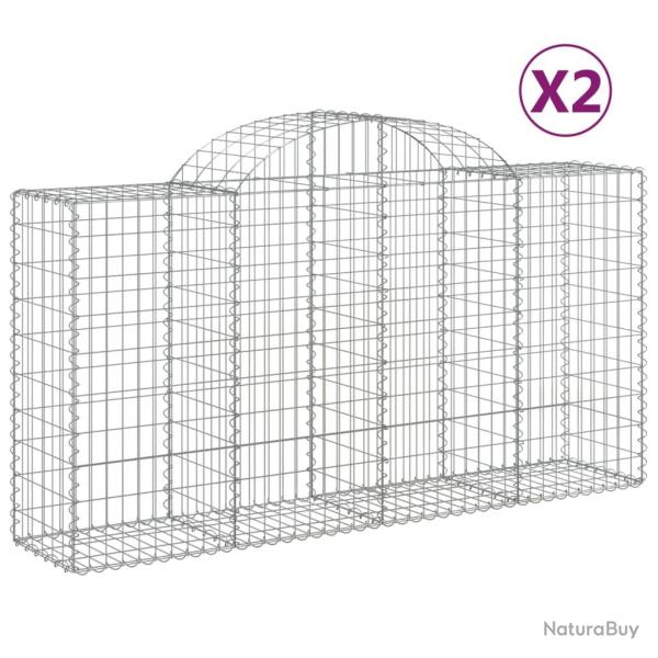 Lot de 2 paniers � gabions cl�ture cage mur de sout�nement arqu�s 200 x 50 x 100/120 cm fer galvani