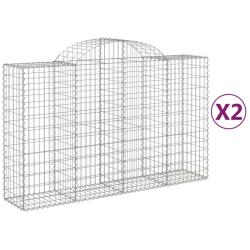 Lot de 2 paniers &agrave; gabions cl&ocirc;ture cage mur de sout&egrave;nement arqu&eacute;s 200 x 50 x 120/140 cm fer galvani
