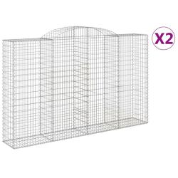 Lot de 2 paniers &agrave; gabions cl&ocirc;ture cage mur de sout&egrave;nement arqu&eacute;s 300 x 50 x 180/200 cm fer galvani