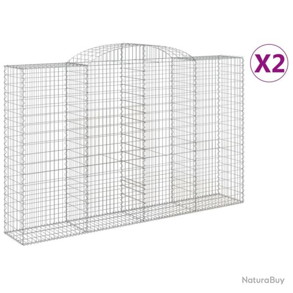 Lot de 2 paniers � gabions cl�ture cage mur de sout�nement arqu�s 300 x 50 x 180/200 cm fer galvani