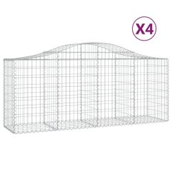 Lot de 4 paniers &agrave; gabions cl&ocirc;ture cage mur de sout&egrave;nement arqu&eacute;s 200 x 50 x 80/100 cm fer galvanis
