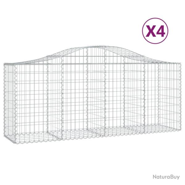 Lot de 4 paniers � gabions cl�ture cage mur de sout�nement arqu�s 200 x 50 x 80/100 cm fer galvanis