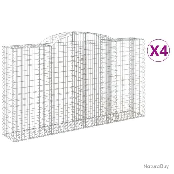 Lot de 4 paniers � gabions cl�ture cage mur de sout�nement arqu�s 300 x 50 x 160/180 cm fer galvani