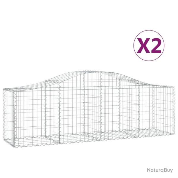 Lot de 2 paniers � gabions cl�ture cage mur de sout�nement arqu�s 200 x 50 x 60/80 cm fer galvanis�