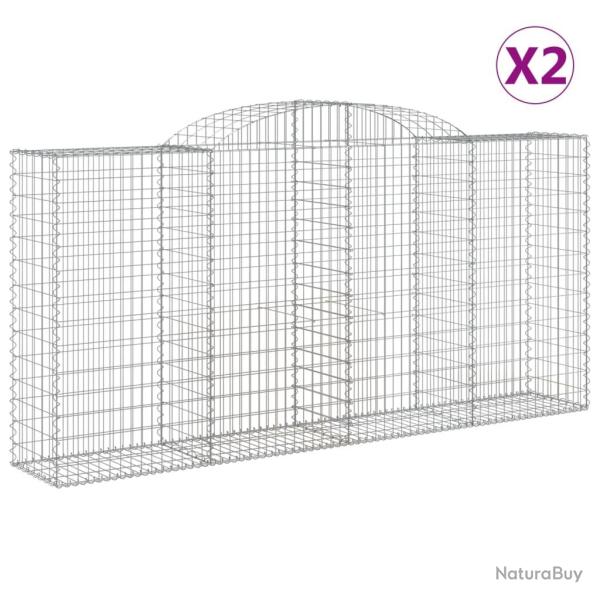 Lot de 2 paniers � gabions cl�ture cage mur de sout�nement arqu�s 300 x 50 x 140/160 cm fer galvani