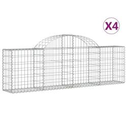 Lot de 4 paniers &agrave; gabions cl&ocirc;ture cage mur de sout&egrave;nement arqu&eacute;s 200 x 30 x 60/80 cm fer galvanis&eacute;
