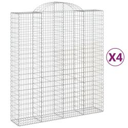 Lot de 4 paniers &agrave; gabions cl&ocirc;ture cage mur de sout&egrave;nement arqu&eacute;s 200 x 50 x 220/240 cm fer galvani