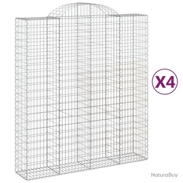 Lot de 4 paniers � gabions cl�ture cage mur de sout�nement arqu�s 200 x 50 x 220/240 cm fer galvani