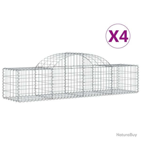 Lot de 4 paniers � gabions cl�ture cage mur de sout�nement arqu�s 200 x 50 x 40/60 cm fer galvanis�